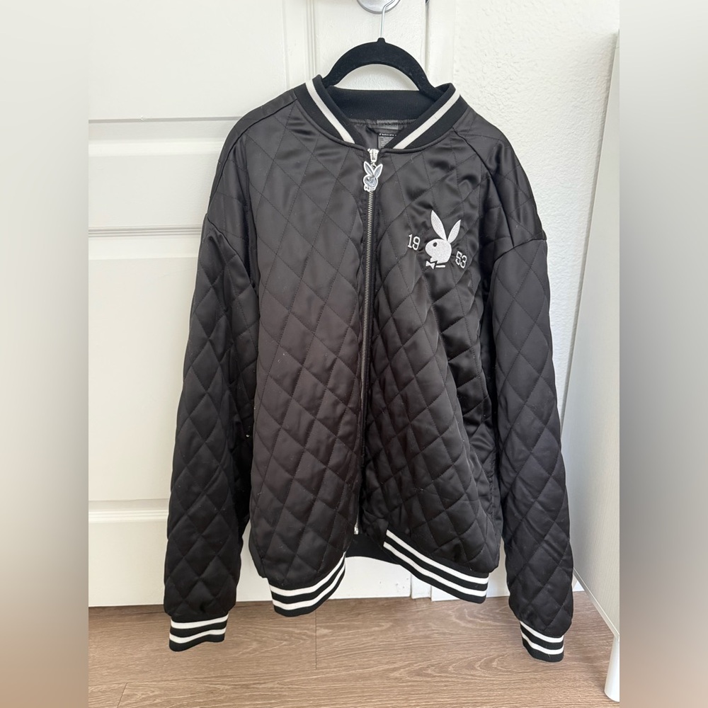 PLAYBOY Black Quilted Women’s Varsity Bomber Jacket